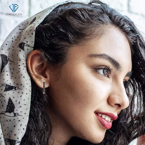 JEWELEXCESS Black Diamond Earrings Women – 1-Carat Black Diamonds Sterling Silver Hoop Earrings Small – Hypoallergenic Hoop Earrings – Small Hoop Earrings Diamond Hoops – Black Hoop Earrings for Women in Kuwait