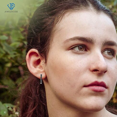 JEWELEXCESS Black Diamond Earrings Women – 1-Carat Black Diamonds Sterling Silver Hoop Earrings Small – Hypoallergenic Hoop Earrings – Small Hoop Earrings Diamond Hoops – Black Hoop Earrings for Women in Kuwait