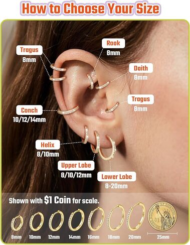 JustBeingCute 925 Sterling Silver Hoop Earrings for Women 14K Gold Plated Cubic Zirconia Huggie Earrings for Women Hypoallergenic Lightweight Small Huggie Earring (6/8/10/12/14/16/18/20mm) in Saudi Arabia