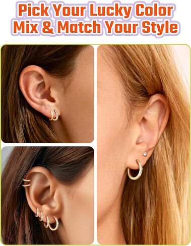 JustBeingCute 925 Sterling Silver Hoop Earrings for Women 14K Gold Plated Cubic Zirconia Huggie Earrings for Women Hypoallergenic Lightweight Small Huggie Earring (6/8/10/12/14/16/18/20mm) in Saudi Arabia