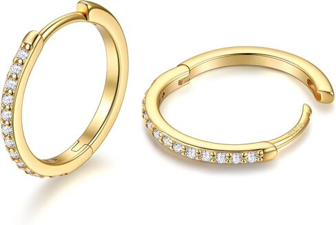 JustBeingCute 925 Sterling Silver Hoop Earrings for Women 14K Gold Plated Cubic Zirconia Huggie Earrings for Women Hypoallergenic Lightweight Small Huggie Earring (6/8/10/12/14/16/18/20mm) in Saudi Arabia