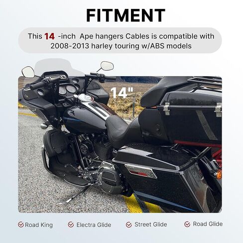 مجموعة كابلات تجوال ممتدة مقاس 14 بوصة مع ABS، وكابل القابض وخط الفرامل وسلك TBW وأسلاك CAN-Bus لـ 2008-2013 Harley Road King/Electra Glide/Street Glide/Road Glide مع ABS، كروم in Kuwait