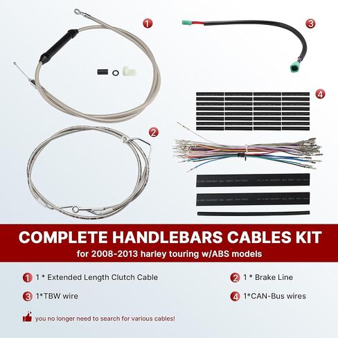 مجموعة كابلات تجوال ممتدة مقاس 14 بوصة مع ABS، وكابل القابض وخط الفرامل وسلك TBW وأسلاك CAN-Bus لـ 2008-2013 Harley Road King/Electra Glide/Street Glide/Road Glide مع ABS، كروم in Kuwait