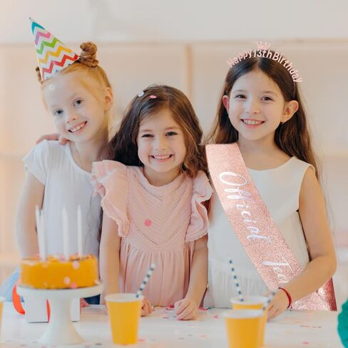 13th Birthday Decorations for Girls Official Teenager Sash 13 Year Old Tiara Crown Headbands Thirteen Hair Band Happy 13th Birthday Gifts for Girls Rose Gold in Saudi Arabia