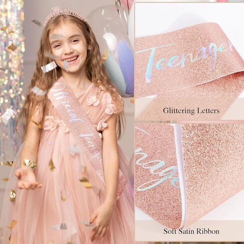 13th Birthday Decorations for Girls Official Teenager Sash 13 Year Old Tiara Crown Headbands Thirteen Hair Band Happy 13th Birthday Gifts for Girls Rose Gold in Saudi Arabia