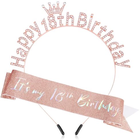 13th Birthday Decorations for Girls Official Teenager Sash 13 Year Old Tiara Crown Headbands Thirteen Hair Band Happy 13th Birthday Gifts for Girls Rose Gold in Saudi Arabia