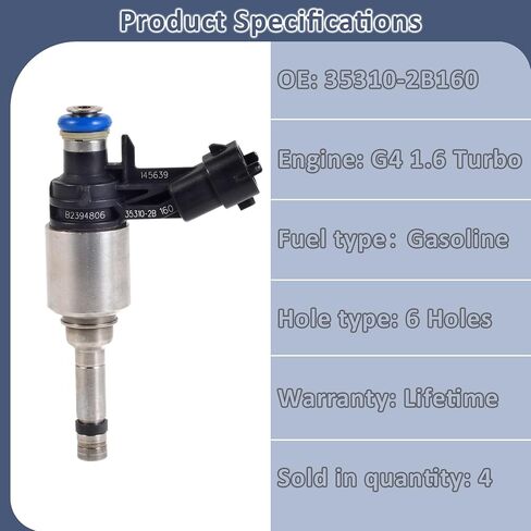 2016-2018 G4 Turbo 1.6 Fuel Injectors,Compatible with/Hyundai Tucson 2016-2017,Compatible with/Kia Optima Forte5 1.6L |4PC Set| |Replaces:35310-2B160| in Kuwait