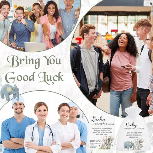 Lincia 24 Sets Good Luck Gifts Little Elephant Charm with Story Card and Gift Bags 24 Resin Miniature Elephant Figurines 24 Good Luck Cards 24 Organza Pouches for Friend Coworkers Employee in Kuwait