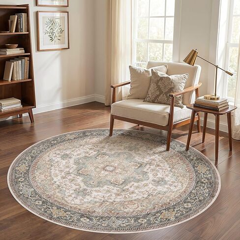 Washable Area Rugs for Living Room - 9x12 Neutral Vintage Distressed Floral Farmhouse Boho Large Soft Floor Rug Indoor Non Slip Carpet for Living Room Bedroom Dining Room Office -Brown/Multi in Saudi Arabia