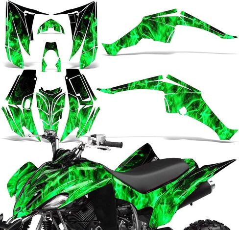 ATV Graphics kit Sticker Decal Compatible with Yamaha Raptor 350 2004-2014 - Flames Green in Kuwait