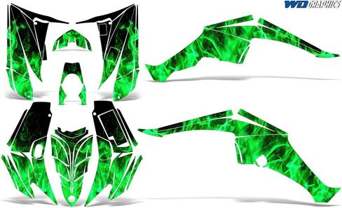 ATV Graphics kit Sticker Decal Compatible with Yamaha Raptor 350 2004-2014 - Flames Green in Kuwait