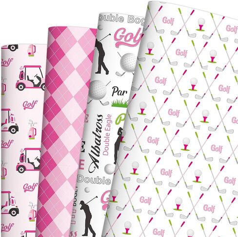 EoBeCy Golf Wrapping Paper for Men Boys, 12 Sheets Golf Gift Wrap with Golf Clubs, Balls, Carts, and Green Argyle Designs, Sports Wrapping Paper for Birthday Retirement (20 x 28 Inches Per Sheet) in Saudi Arabia