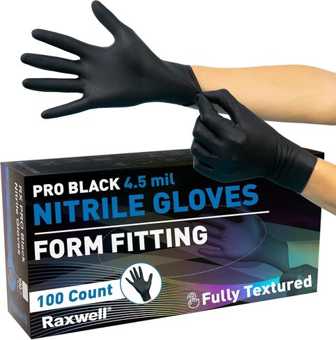 Raxwell Black Nitrile Gloves | Black Gloves Disposable Latex Free 4.5mil Powder Free, Food Safe Gloves, Cooking Gloves in Kuwait