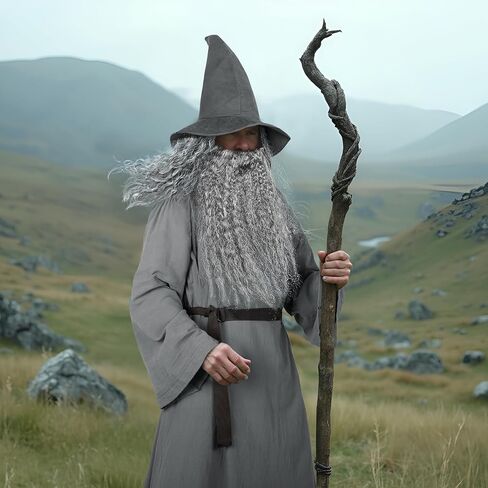 Adult Wizard Costume Set 5-Piece Gray Sorcerer Outfit for Halloween Costumes Cosplay in Kuwait