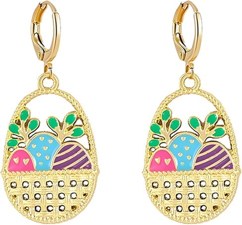 Easter Egg Earrings for Women Fashion Colorful Alloy Enamel Rabbit Holiday Hoop Earrings Cute Easter Egg Wreath Dangle Earrings in Saudi Arabia