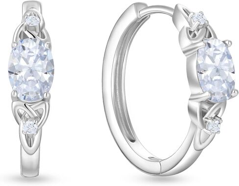 Sterling Silver Oval Hoops for Women Celtic Knot Huggie Earrings Birthstone Jewelry in Kuwait