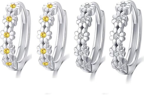 KINGWHYTE Daisy Earrings for Women 925 Sterling Silver Small Daisy Hoop Earrings Hypoallergenic Lucky Flower Huggie Hoop Earrings Christmas Birthday Jewelry Gifts for Wife Daughter 2 Pair Set-14mm in Kuwait