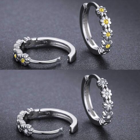 KINGWHYTE Daisy Earrings for Women 925 Sterling Silver Small Daisy Hoop Earrings Hypoallergenic Lucky Flower Huggie Hoop Earrings Christmas Birthday Jewelry Gifts for Wife Daughter 2 Pair Set-14mm in Kuwait