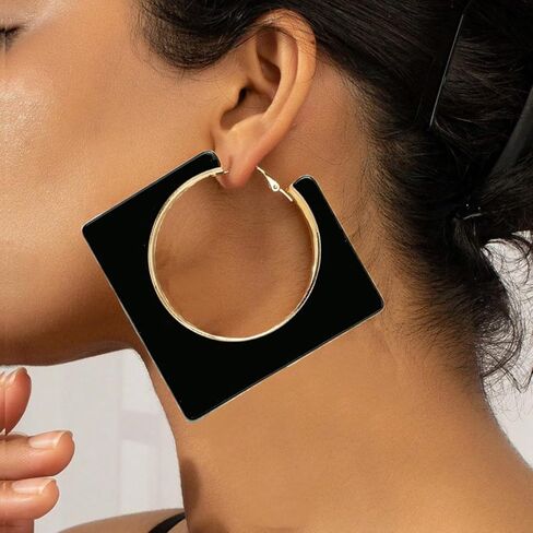 Acrylic Hoop Earrings for Women Large Square Color Drop Earrings Geometric Vintage Party Jewelry in Kuwait