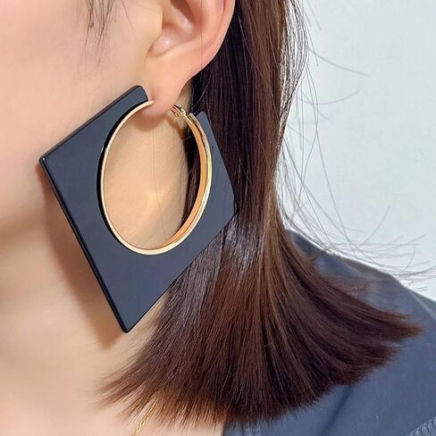 Acrylic Hoop Earrings for Women Large Square Color Drop Earrings Geometric Vintage Party Jewelry in Kuwait