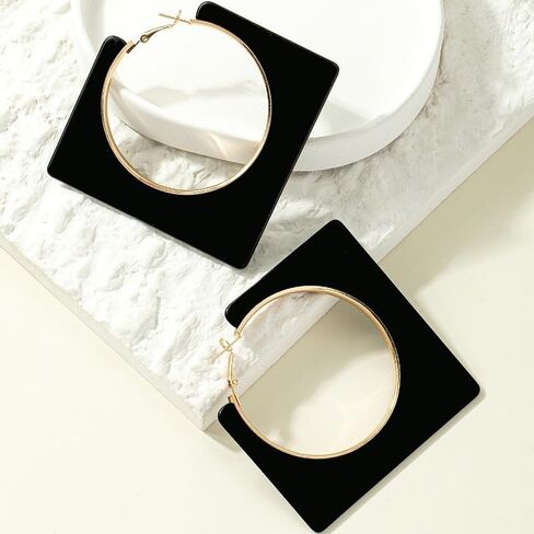 Acrylic Hoop Earrings for Women Large Square Color Drop Earrings Geometric Vintage Party Jewelry in Kuwait