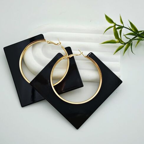 Acrylic Hoop Earrings for Women Large Square Color Drop Earrings Geometric Vintage Party Jewelry in Kuwait