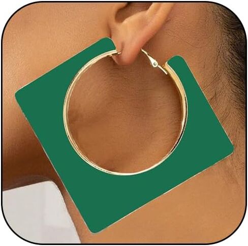 Acrylic Hoop Earrings for Women Large Square Color Drop Earrings Geometric Vintage Party Jewelry in Kuwait