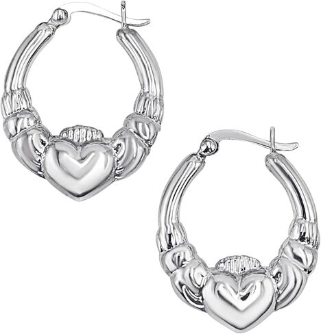 Silverly 925 Sterling Silver Claddagh Creole Hoop Earrings 30mm - Traditional Celtic Earrings in Solid Silver - Classic Large Tapered Chunky Creole Hoops - Timeless Jewelry for Women in Kuwait