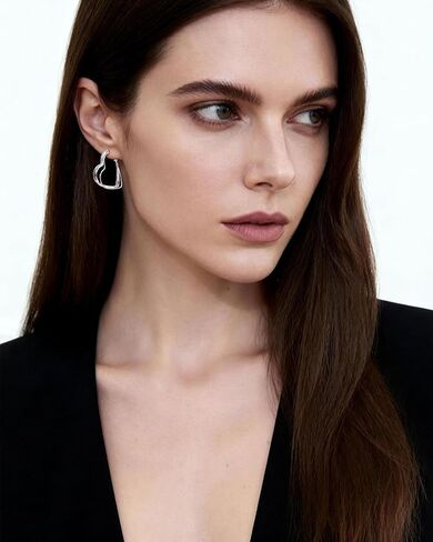 Silver Heart Hoop Earrings for Women - Big Double Wire Love Earrings Valentine's Day Heart Jewelry for Gift in Saudi Arabia
