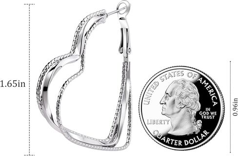 Silver Heart Hoop Earrings for Women - Big Double Wire Love Earrings Valentine's Day Heart Jewelry for Gift in Saudi Arabia