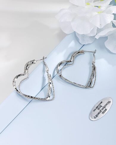 Silver Heart Hoop Earrings for Women - Big Double Wire Love Earrings Valentine's Day Heart Jewelry for Gift in Saudi Arabia
