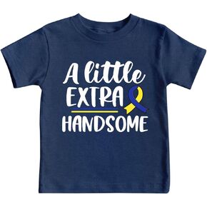 Kids Down Syndrome Awareness Shirts A Little Extra Handsome Girls Boys T-Shirt Blue Yellow Ribbon Toddler Tee in Kuwait