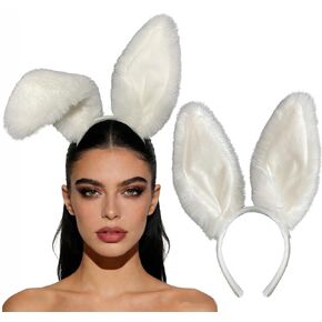IGMaryBox عصابة رأس أذن أرنب قطيفة بيضاء للنساء، إكسسوارات تنكرية لعصابة رأس أرنب ناعمة ناعمة لحفلات عيد الفصح، وحفلات الهالوين، دعائم صور زي الأرنب in Kuwait