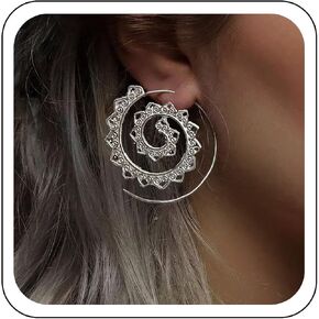 Women's Gold Spiral Mandala Hoop Earrings, Bohemian Large Filigree Statement Earrings, Ethnic Tribal Style Fashion Jewelry in Saudi Arabia