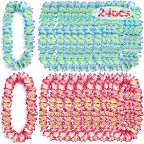 24pcs Leis for Luau Party, Hawaiian Leis Bulk Graduation Flower Necklaces Tropical Beach Wedding Gender Reveal Lei in Kuwait