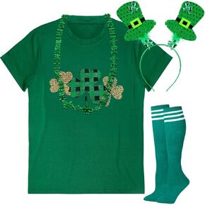 5PCS St. Patrick's Day Shirt Women Crew Neck Shamrock Summer T-Shirt Leggings Green Costume Accessories Kit in Kuwait