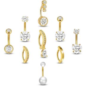 9PCS Gold Belly Button Rings, Anti-Sensitive Stainless Steel Dangle Belly Piercing Jewelry, Exquisite Versatile Navel Piercing Jewelry for the Beach, Festivals and Everyday Wear in Kuwait