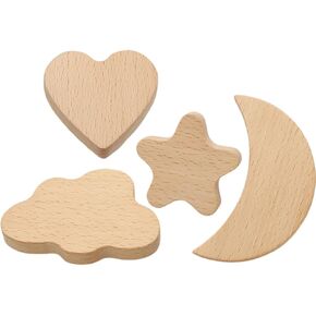 4pcs Wooden Drawer Knobs for Cabinets, Single Hole Boho Dresser Pull Handles with Star, Cloud, Moon, Heart Shapes, Natural Wood Cupboard Handles for ’s Room Furniture in Kuwait