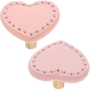 COHEALI Heart Shaped Brass Dresser Knobs with Thick Pink Leather Soft Handles, 2pcs Room Cabinet Pulls for ’ Wardrobe and Drawer Hardware in Kuwait
