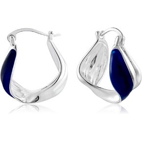 Sterling Silver Hoop Earrings for Women with Blue Enameled Twist Earrings Hypoallergenic Silver Hoops in Kuwait