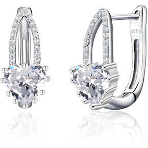 925 فضة القلب هوب أقراط مكعب زركونيا حساسة الأذن كليب هيبوالرجينيك هوب هوجي أقراط للنساء صديقة زوجة عيد ميلاد in Kuwait