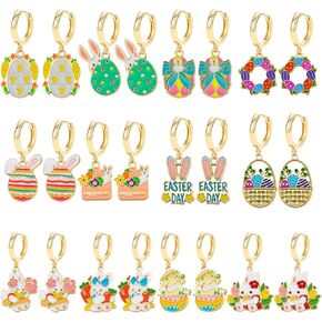 Easter Earrings Set for Women 12 Pairs Lovely Carrot Bunnies Animal Enamel Hoop Earrings Easter Egg Party Decorations Stylish Spring Statement Jewelry Gifts in Saudi Arabia