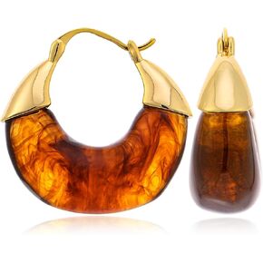 Gold and Brown Earrings for Women, Vintage Amber Resin Statement Earrings Hypoallergenic Lightweight, 18K Gold Plated Chunky Hoop for Her in Kuwait