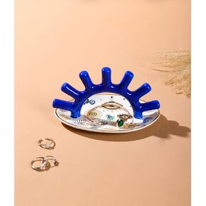 Ceramic Ring Jewelry Stand with Tray,ornaments Storage Organizer for Women,Gift for Engagement, Wedding and Birthday (blue) in Saudi Arabia