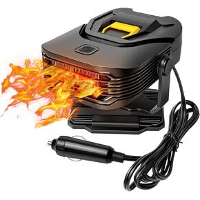 LARDERGO Car Heater, 2-in-1 Quickly Melt Frost & Clear Fog on Windshield, 12V 200W Portable Defroster with 360° Rotation, Cigarette Lighter Plug in for All Car - Black/Yellow in Saudi Arabia