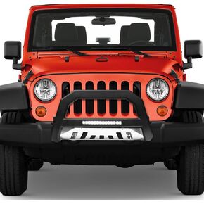 7422443698614 Compatible with 2010-2018 Jeep Wrangler JK Matte Black AVT Style Aluminum LED Light Bull Bar Guard with Stainless Skid Plate in Kuwait