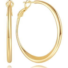 Gold Hoop Earrings 14K Gold Earrings for Women Trending Hoops Earring for Women Hoop Streamlines Design with Varying Thicknesses Womens Wedding Hoops Earring 35mm in Saudi Arabia