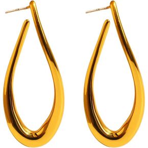 أقراط دائرية على شكل دمعة صغيرة مع صندوق مجوهرات مخملي، إبرة فضية نحاسية مطلية بالذهب 925، أقراط كبيرة على شكل حرف U لا تسبب الحساسية، طول 4.5 سم وعرض 2.1 سم، زوج 13.9 جرام in Kuwait