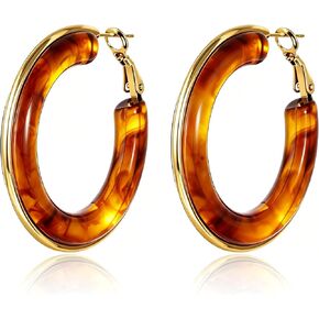 Big Acrylic Hoop Earrings 14k Gold Plated Chunky Statement Hoop Earrings with Gold Accents in Kuwait