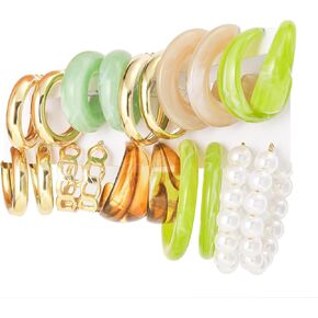 مجموعة من 10 أزواج من الأقراط الذهبية المكتنزة للنساء، مجموعة مجوهرات عصرية بأطواق سميكة in Kuwait